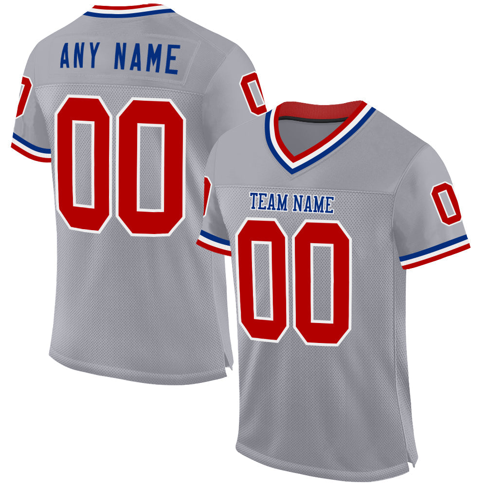 Custom Gray Red-Royal Mesh Authentic Throwback Football Jersey - Sky-Custom