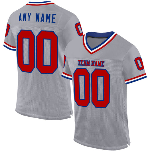 Custom Gray Red-Royal Mesh Authentic Throwback Football Jersey - Sky-Custom