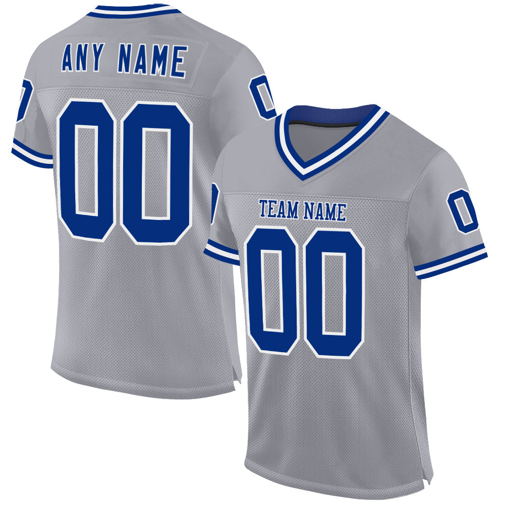 Custom Gray Royal-White Mesh Authentic Throwback Football Jersey - Sky-Custom