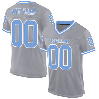 Custom Gray Light Blue-White Mesh Authentic Throwback Football Jersey - Sky-Custom