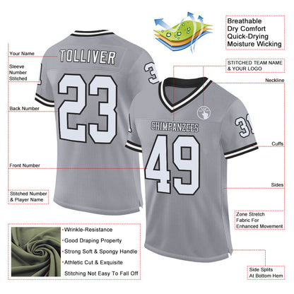 Custom Gray White-Black Mesh Authentic Throwback Football Jersey - Sky-Custom