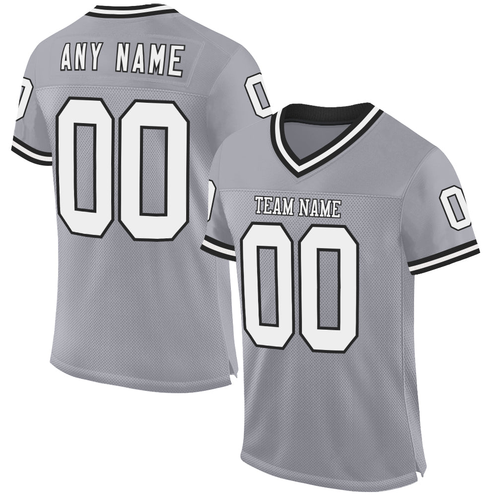 Custom Gray White-Black Mesh Authentic Throwback Football Jersey - Sky-Custom