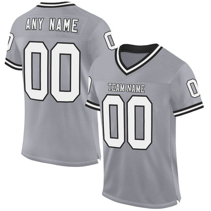 Custom Gray White-Black Mesh Authentic Throwback Football Jersey - Sky-Custom