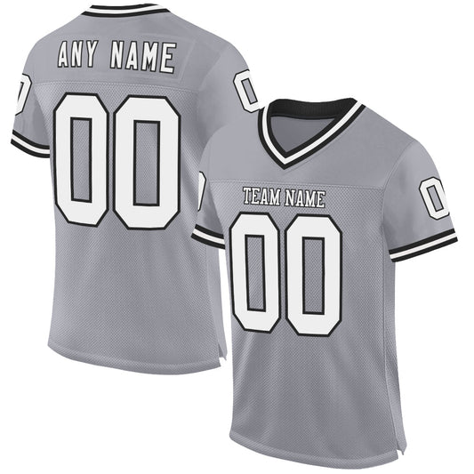 Custom Gray White-Black Mesh Authentic Throwback Football Jersey - Sky-Custom