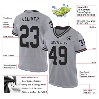 Custom Gray Black Mesh Authentic Throwback Football Jersey - Sky-Custom