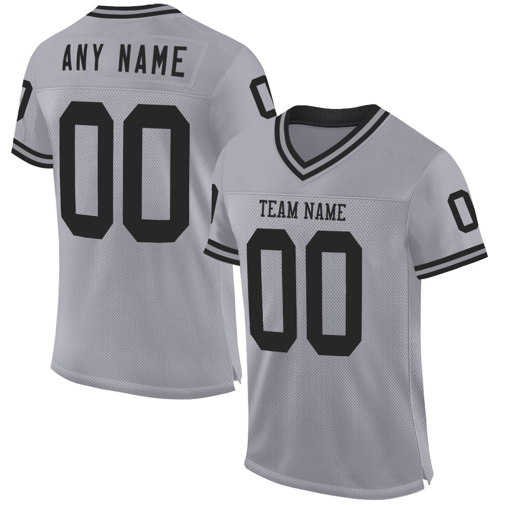 Custom Gray Black Mesh Authentic Throwback Football Jersey - Sky-Custom