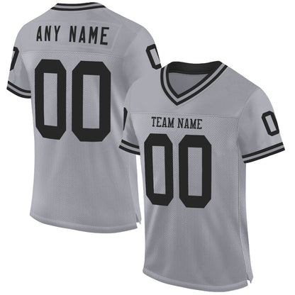 Custom Gray Black Mesh Authentic Throwback Football Jersey - Sky-Custom