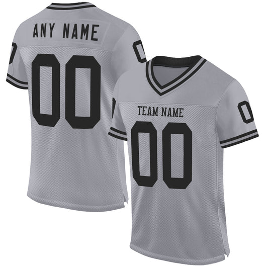 Custom Gray Black Mesh Authentic Throwback Football Jersey - Sky-Custom