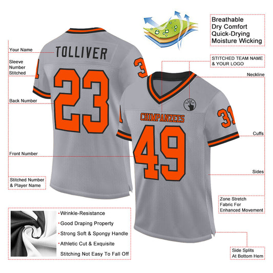 Custom Gray Orange-Black Mesh Authentic Throwback Football Jersey - Sky-Custom