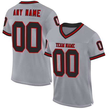Custom Gray Black-Red Mesh Authentic Throwback Football Jersey - Sky-Custom