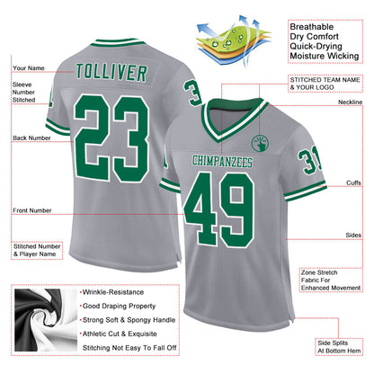 Custom Gray Kelly Green-White Mesh Authentic Throwback Football Jersey - Sky-Custom