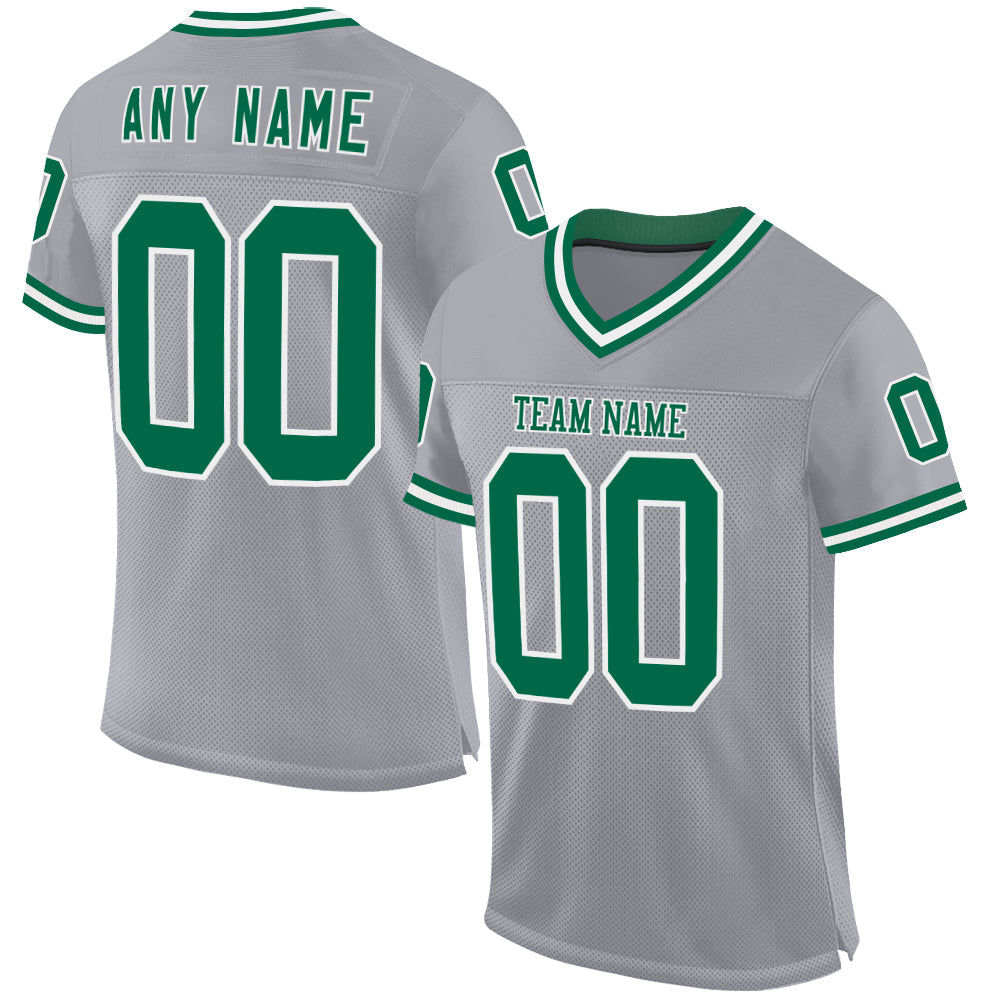 Custom Gray Kelly Green-White Mesh Authentic Throwback Football Jersey - Sky-Custom