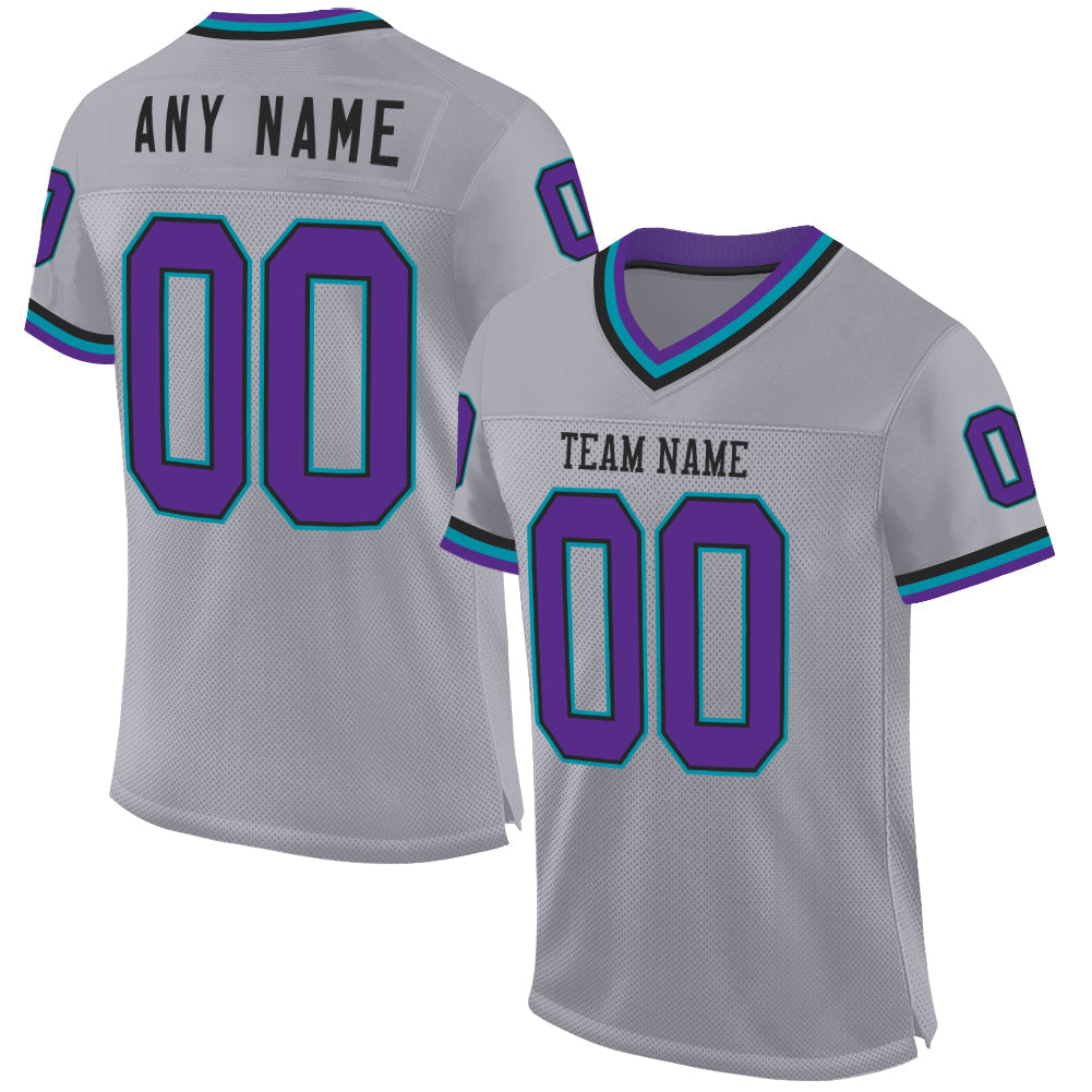 Custom Gray Purple Black-Teal Mesh Authentic Throwback Football Jersey - Sky-Custom
