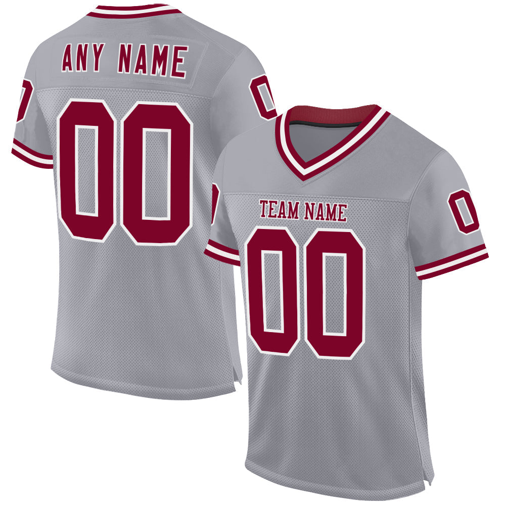 Custom Gray Maroon-White Mesh Authentic Throwback Football Jersey - Sky-Custom