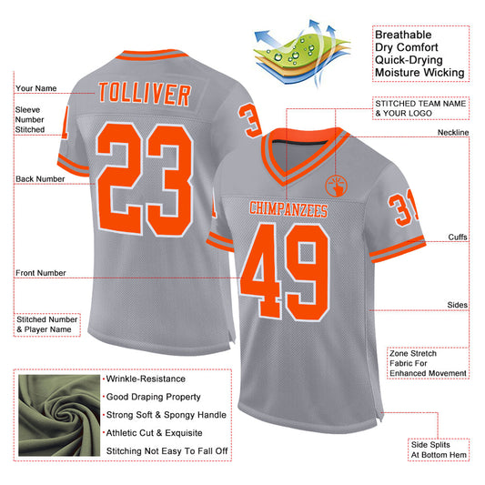 Custom Gray Orange-White Mesh Authentic Throwback Football Jersey - Sky-Custom