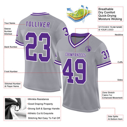 Custom Gray Purple-White Mesh Authentic Throwback Football Jersey - Sky-Custom