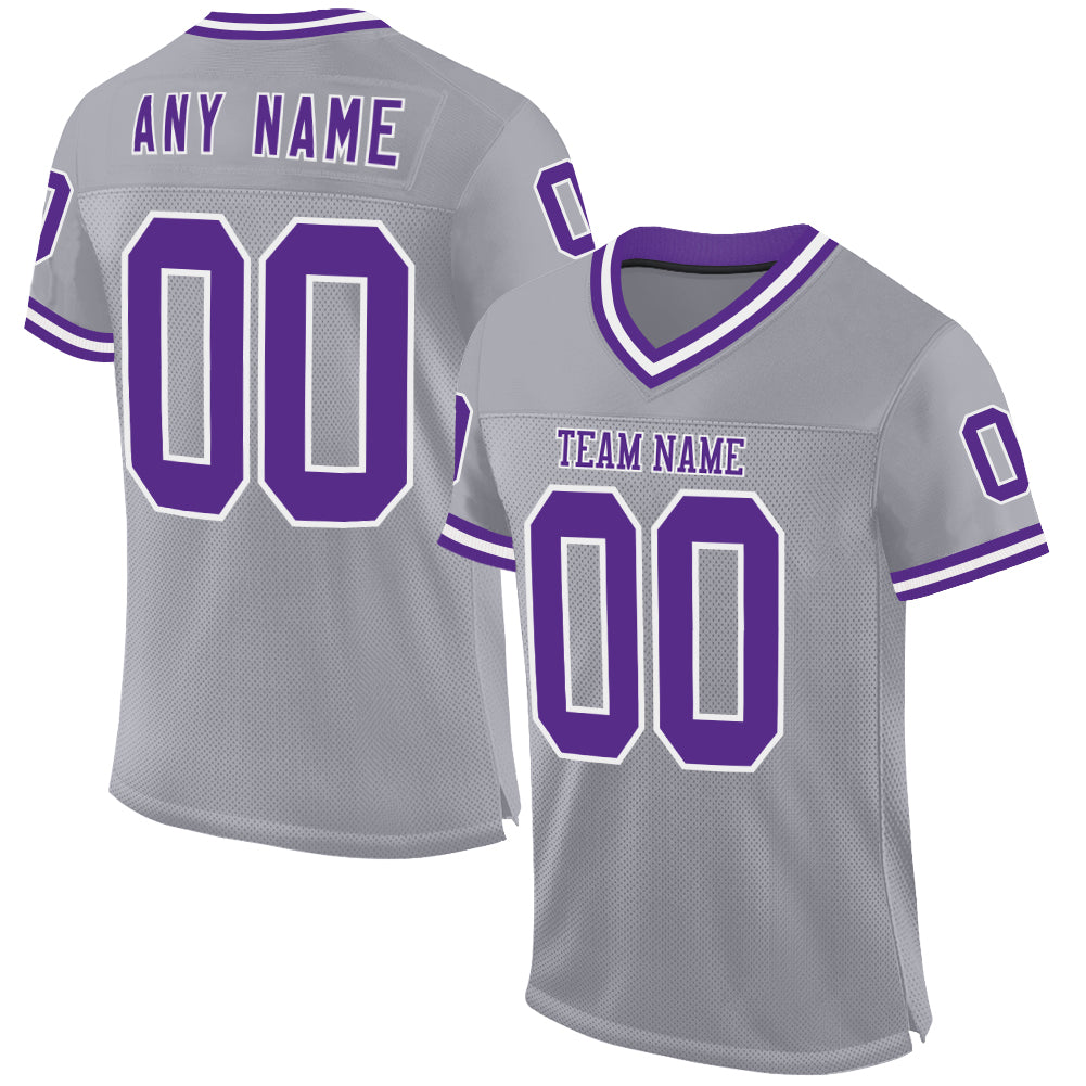 Custom Gray Purple-White Mesh Authentic Throwback Football Jersey - Sky-Custom