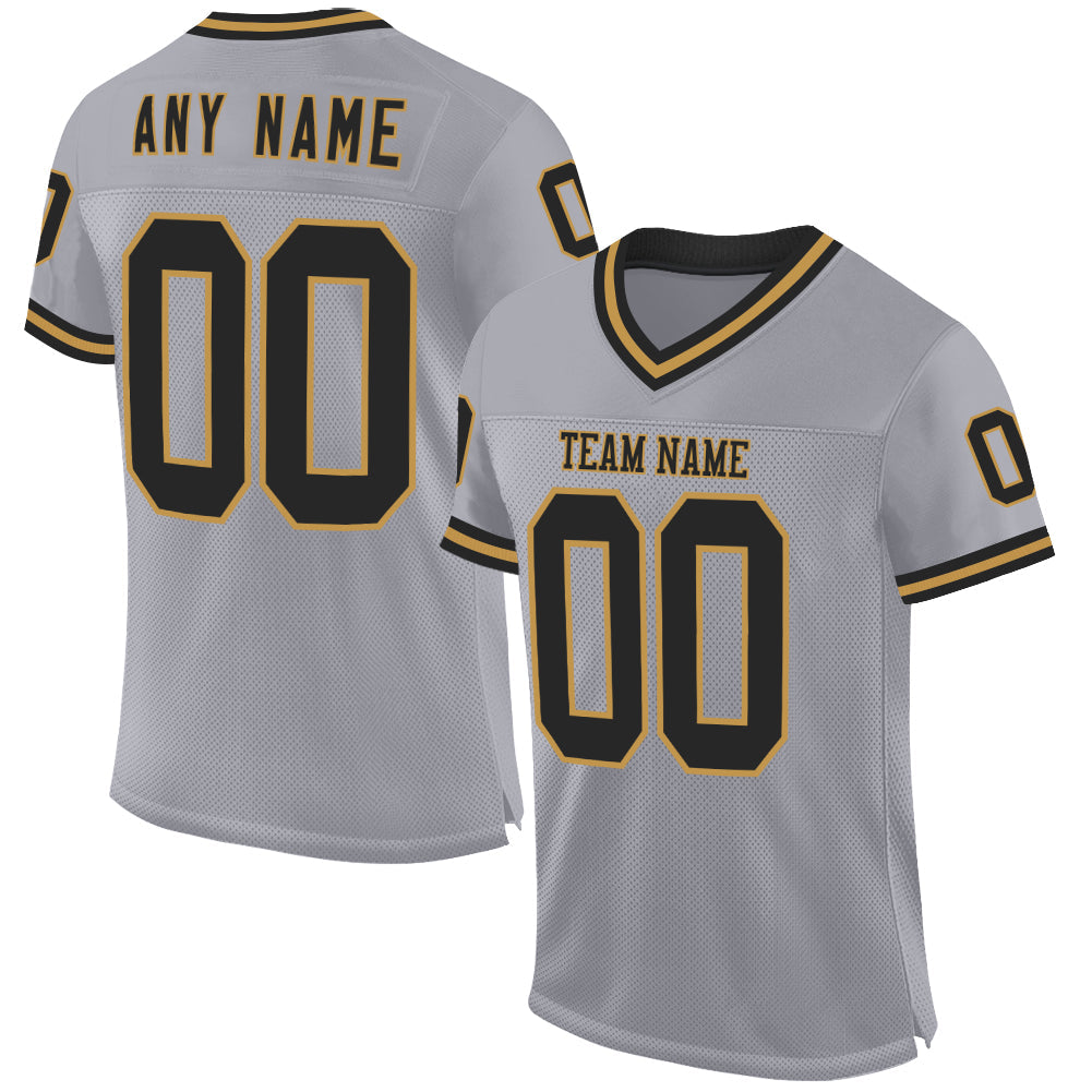 Custom Gray Black-Old Gold Mesh Authentic Throwback Football Jersey - Sky-Custom