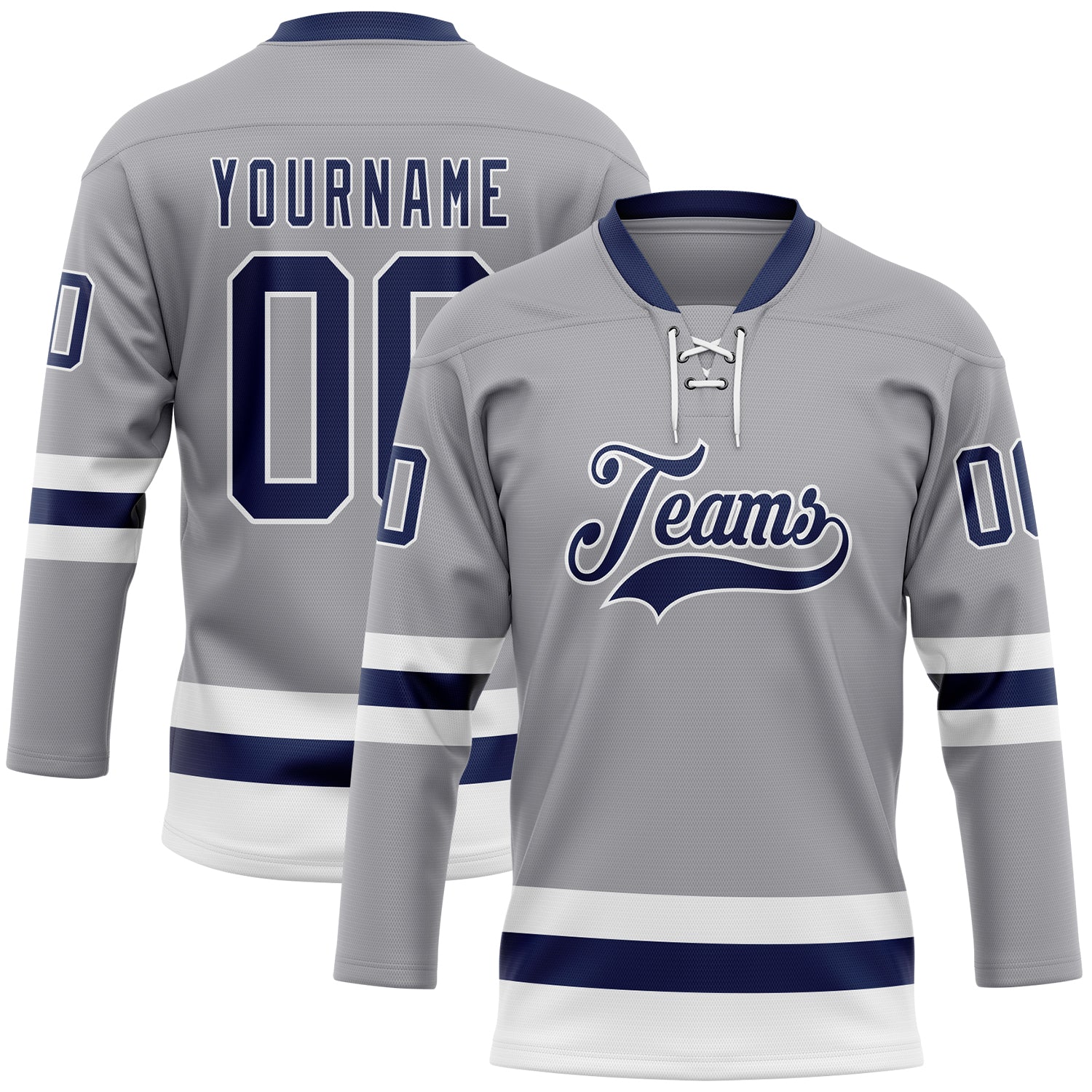 Custom Gray Navy-White Hockey Lace Neck Jersey - Sky-Custom