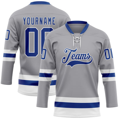 Custom Gray Royal-White Hockey Lace Neck Jersey - Sky-Custom
