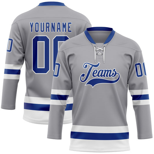Custom Gray Royal-White Hockey Lace Neck Jersey - Sky-Custom