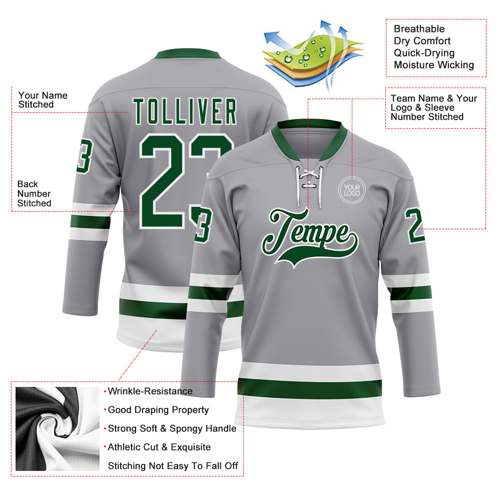 Custom Gray Green-White Hockey Lace Neck Jersey - Sky-Custom