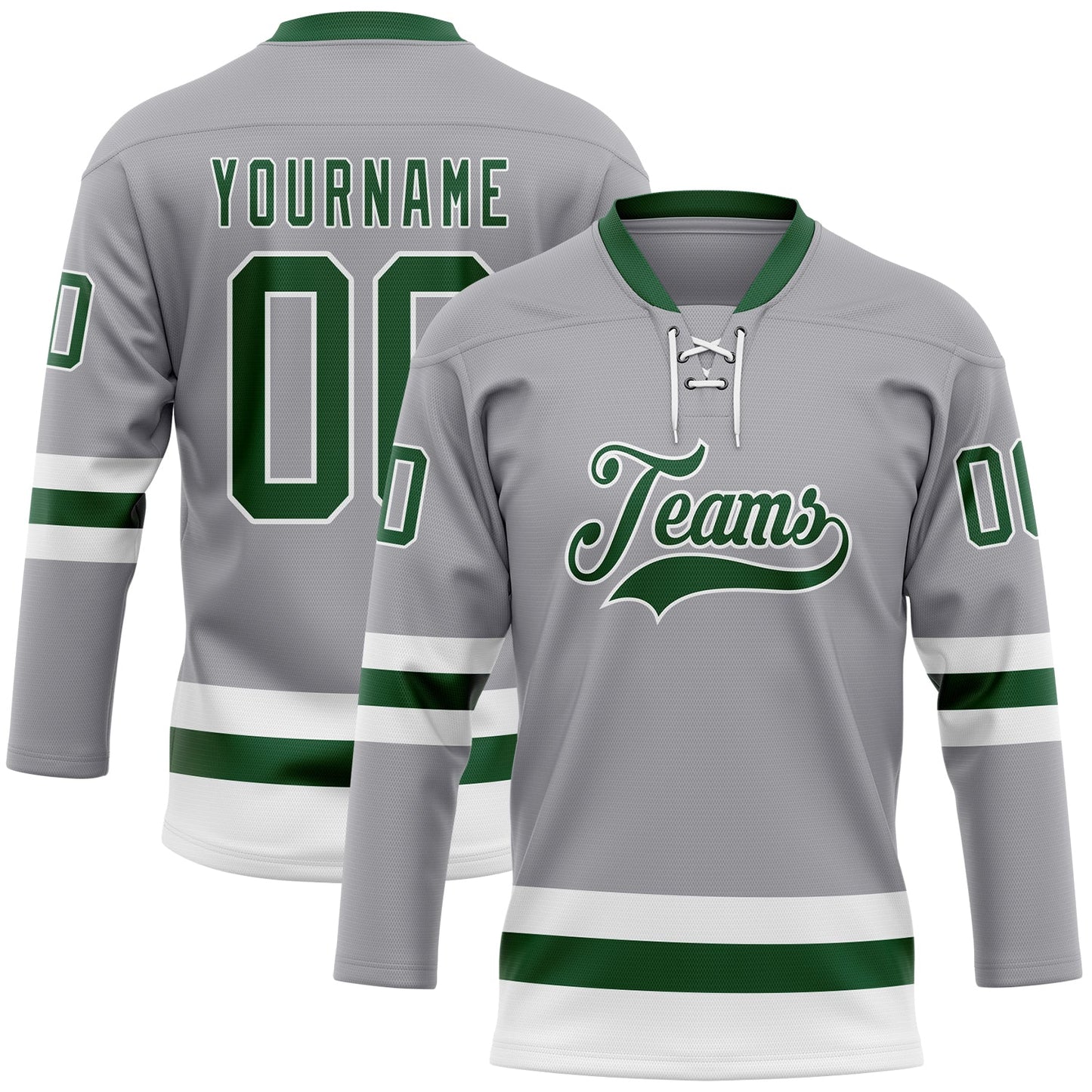 Custom Gray Green-White Hockey Lace Neck Jersey - Sky-Custom