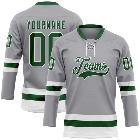 Custom Gray Green-White Hockey Lace Neck Jersey - Sky-Custom