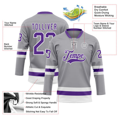Custom Gray Purple-White Hockey Lace Neck Jersey - Sky-Custom
