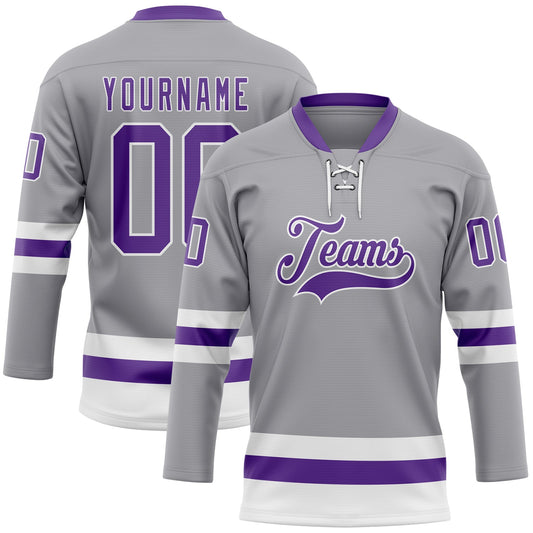 Custom Gray Purple-White Hockey Lace Neck Jersey - Sky-Custom
