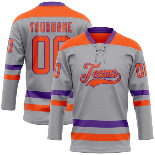 Custom Gray Orange-Purple Hockey Lace Neck Jersey - Sky-Custom