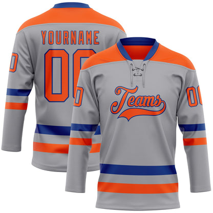 Custom Gray Orange-Royal Hockey Lace Neck Jersey - Sky-Custom