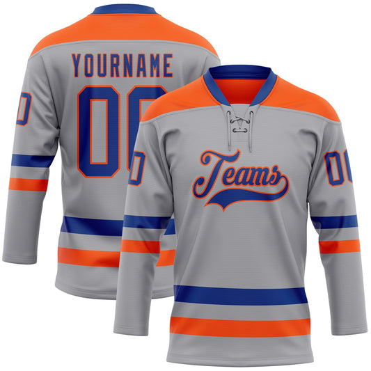 Custom Gray Royal-Orange Hockey Lace Neck Jersey - Sky-Custom