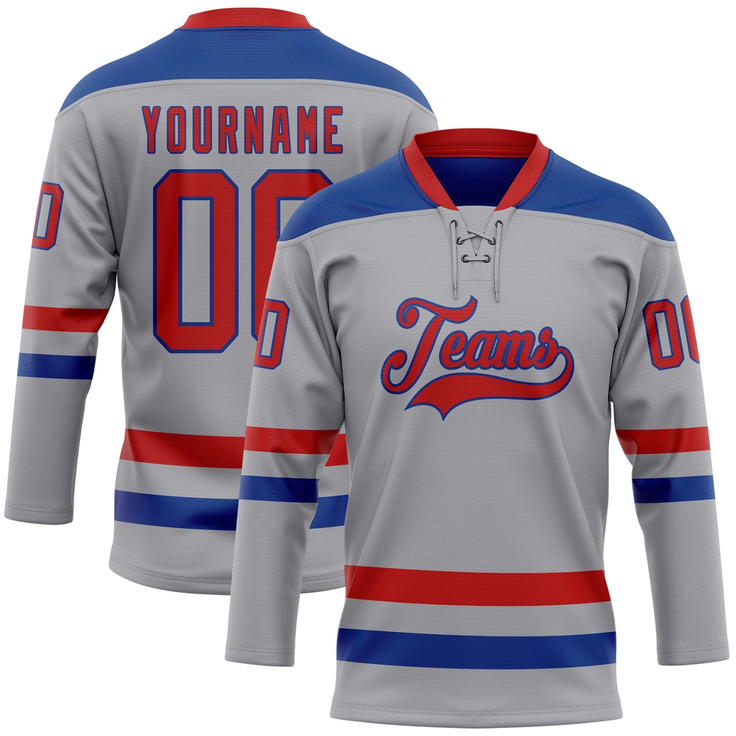 Custom Gray Red-Royal Hockey Lace Neck Jersey - Sky-Custom