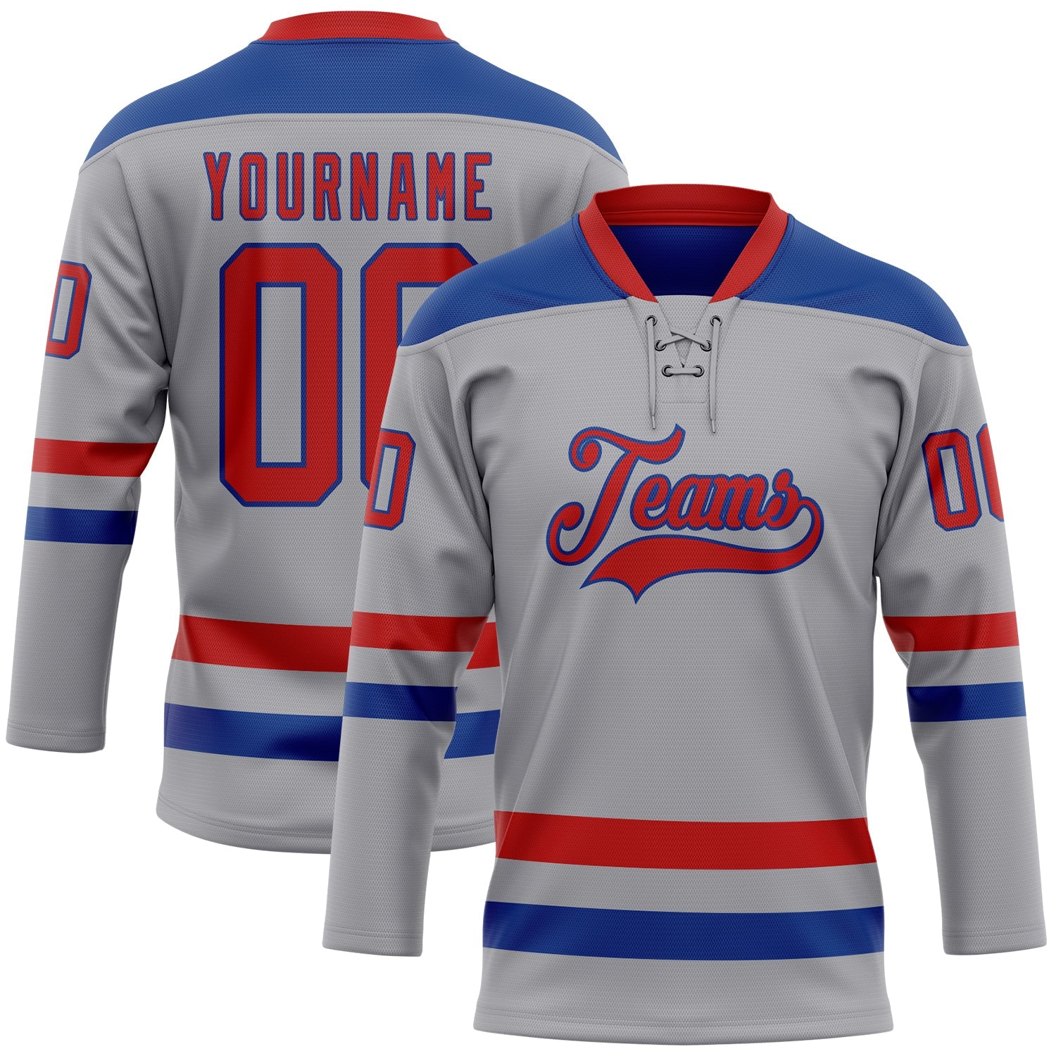 Custom Gray Red-Royal Hockey Lace Neck Jersey - Sky-Custom