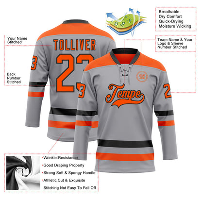 Custom Gray Orange-Black Hockey Lace Neck Jersey - Sky-Custom
