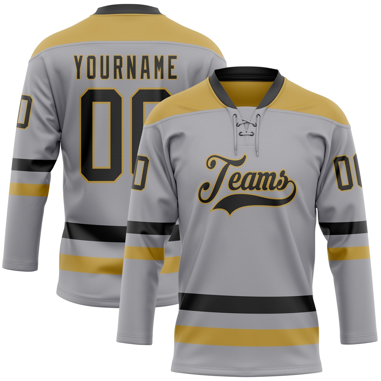 Custom Gray Black-Old Gold Hockey Lace Neck Jersey - Sky-Custom
