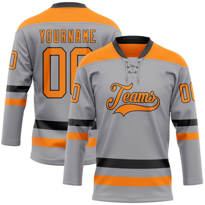 Custom Gray Bay Orange-Black Hockey Lace Neck Jersey - Sky-Custom