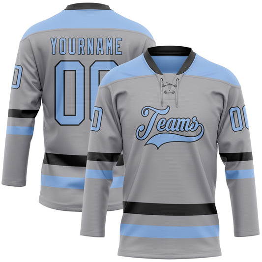 Custom Gray Light Blue-Black Hockey Lace Neck Jersey - Sky-Custom
