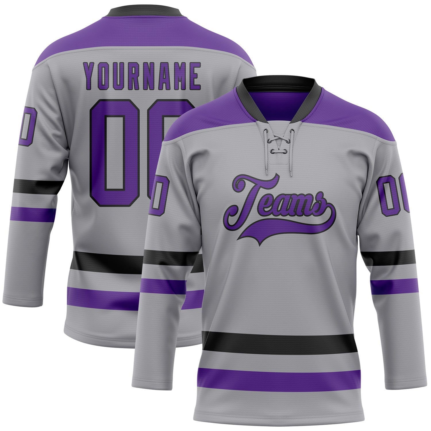Custom Gray Purple-Black Hockey Lace Neck Jersey - Sky-Custom