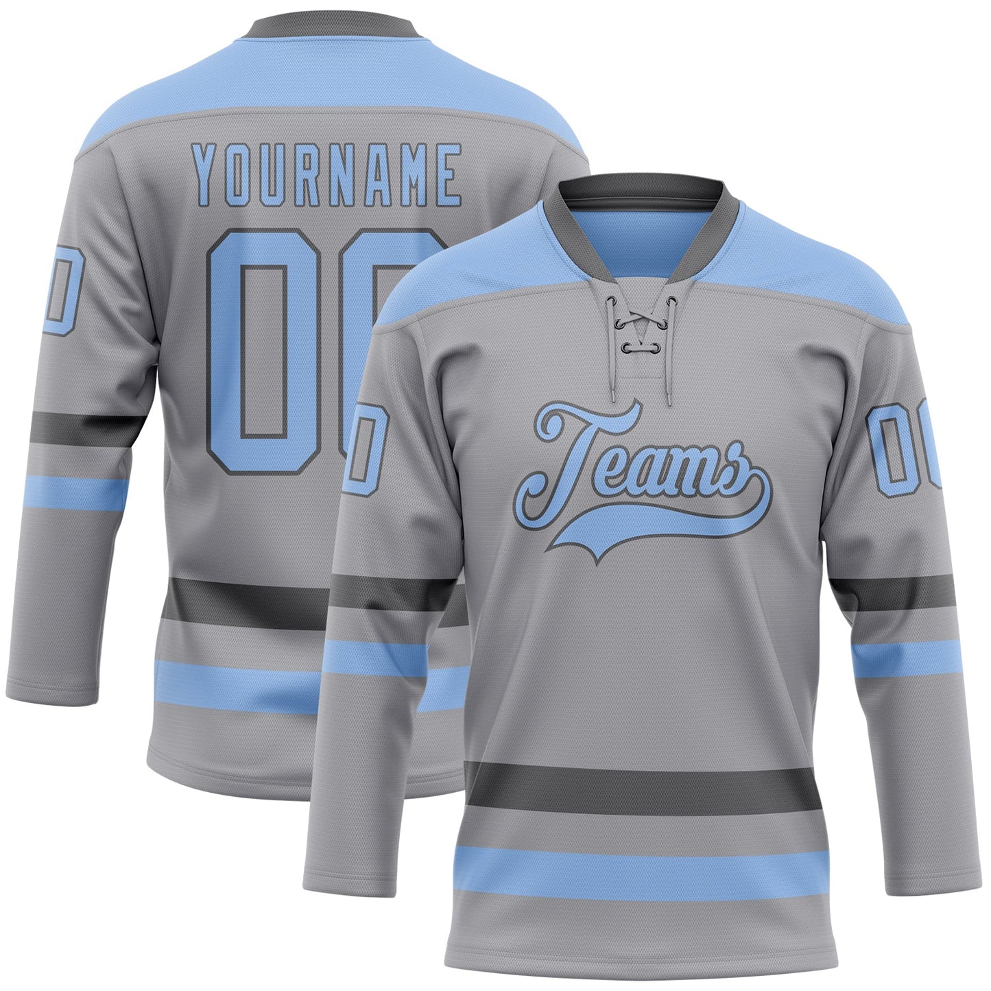 Custom Gray Light Blue-Steel Gray Hockey Lace Neck Jersey - Sky-Custom