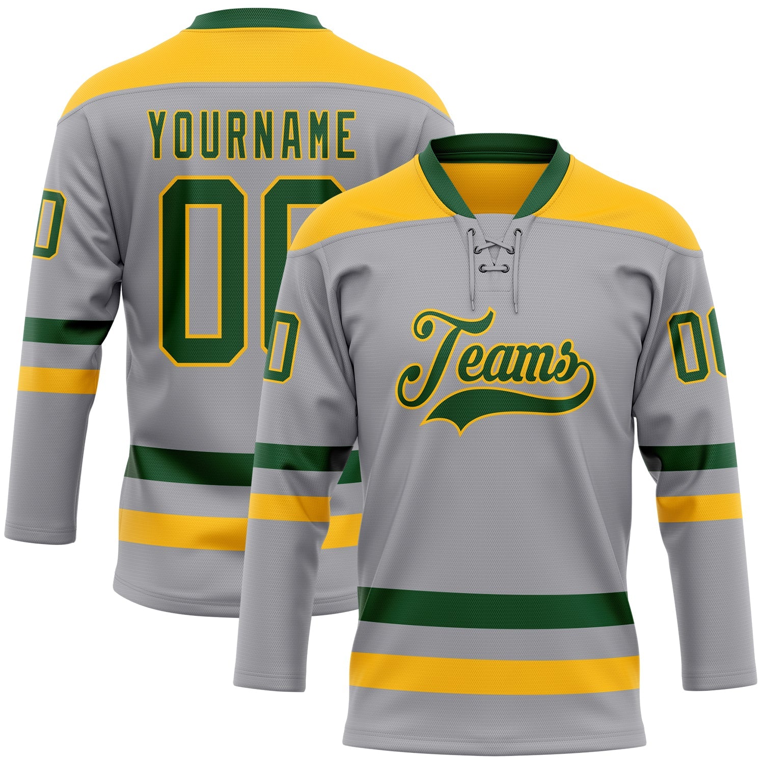 Custom Gray Green-Gold Hockey Lace Neck Jersey - Sky-Custom