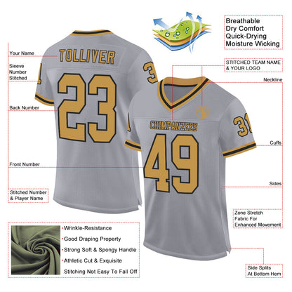 Custom Gray Old Gold-Black Mesh Authentic Throwback Football Jersey - Sky-Custom