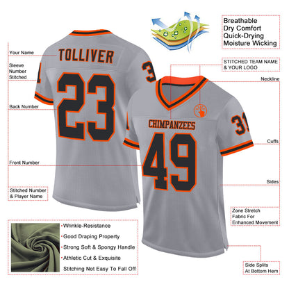 Custom Gray Black-Orange Mesh Authentic Throwback Football Jersey - Sky-Custom