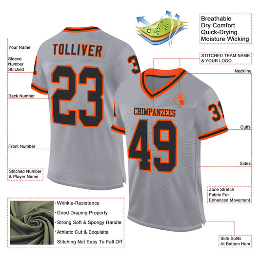 Custom Gray Black-Orange Mesh Authentic Throwback Football Jersey - Sky-Custom