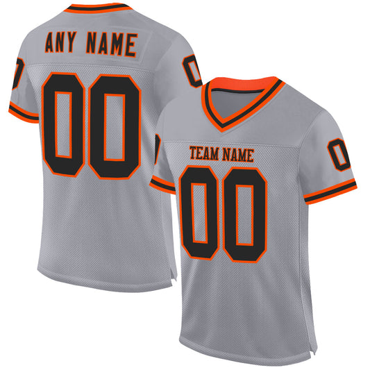 Custom Gray Black-Orange Mesh Authentic Throwback Football Jersey - Sky-Custom