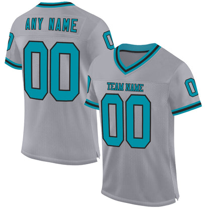Custom Gray Teal-Black Mesh Authentic Throwback Football Jersey - Sky-Custom