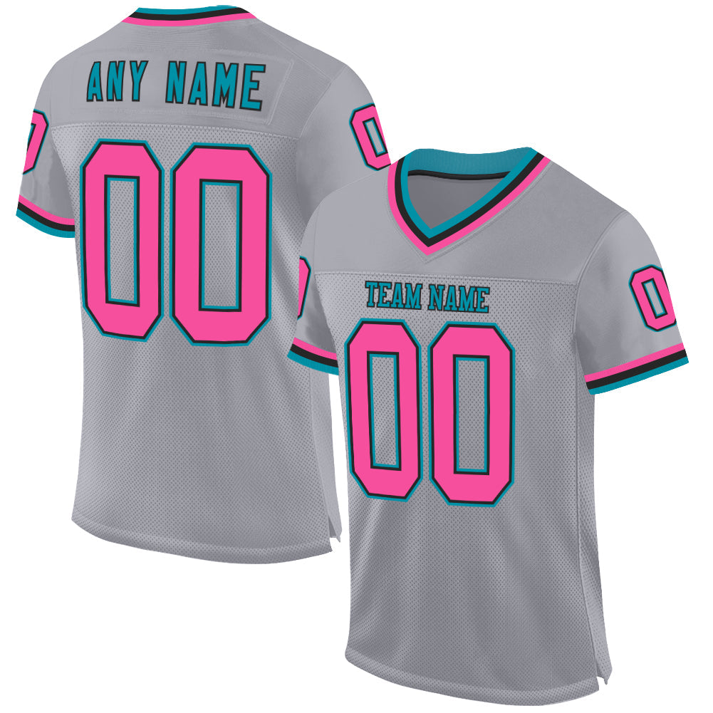 Custom Gray Pink Black-Teal Mesh Authentic Throwback Football Jersey - Sky-Custom