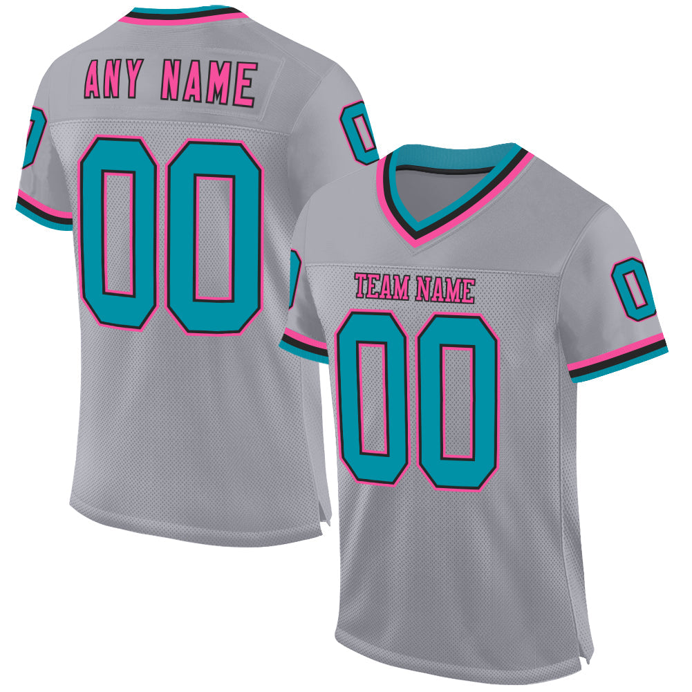 Custom Gray Teal Black-Pink Mesh Authentic Throwback Football Jersey - Sky-Custom