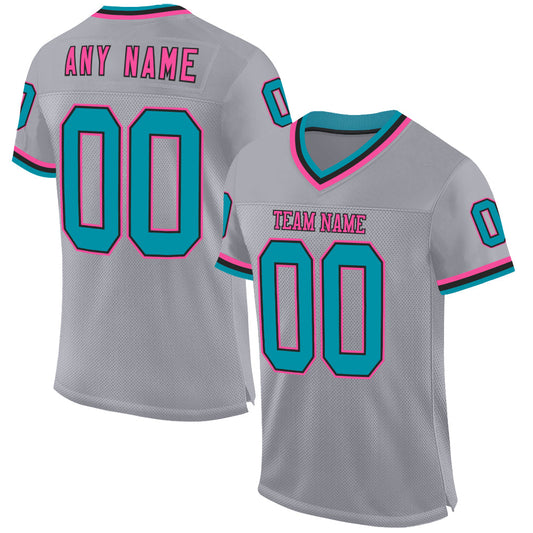 Custom Gray Teal Black-Pink Mesh Authentic Throwback Football Jersey - Sky-Custom